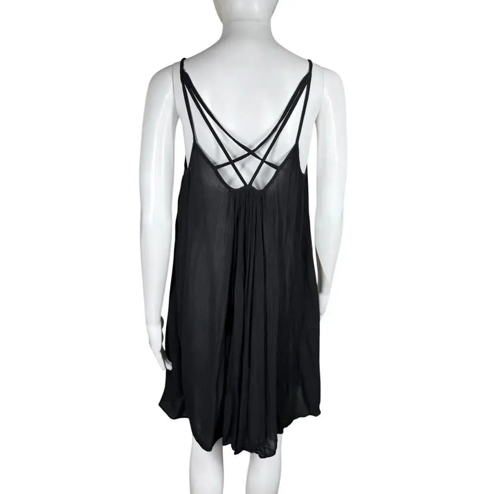 Nordstrom Elan Black Gauzy Strappy Swim Beach Cover Up Slip Dress Size Small